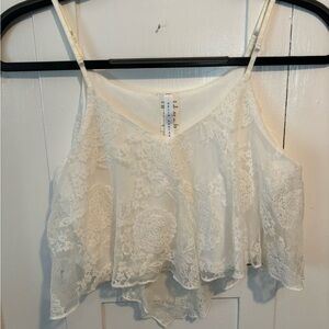 White Flowy Lace Strappy Crop Top